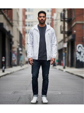 Men's Jordan White Windbreaker Jacket M with Black Logo